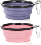 Dog Bowl Pet Collapsible Bowls, 2 Pack Collapsible Dog Water Bowls for Cats Dogs, Portable Pet Feeding Watering Dish for Walking Parking Traveling with 2 Carabiners (Small, Purple+Fairy Pink)