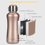 YOHKOH Mini Vacuum Insulated Water Bottle With Bamboo Lid - Stainless Steel Thermos Water Bottle for Women Girls Kids, Metal Sports Hot and Cold Water Bottle Leak-Proof BPA-Free (11.8oz,Gold)