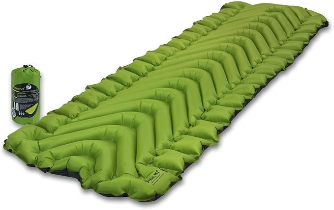 KLYMIT Static V2 Inflatable Sleeping Pad | Portable, Ultralight, Easy to Inflate, Foldable Air Bed for Camping, Backpacking & Hiking — Green