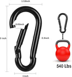 3 Inch Carabiner Spring Snap Hook Steel Clip Link Buckle Heavy Duty 8x80mm 10 Pcs for Outdoor Camping Hiking Hammock Swing, Black