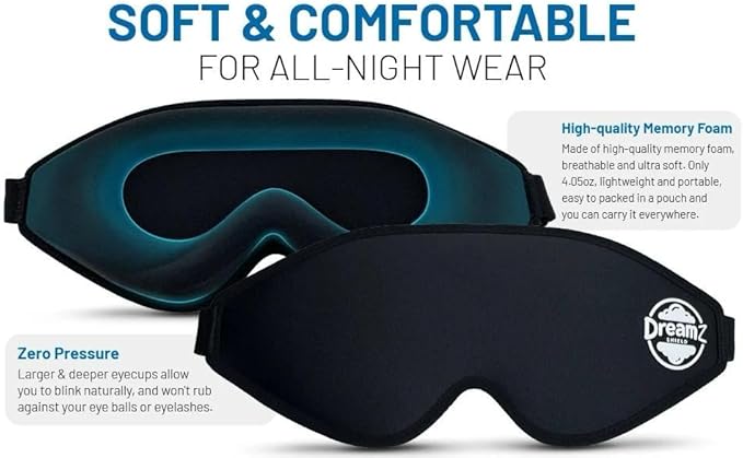 3D Contoured Sleep Mask for Side Sleepers - 100% Light Blocking Sleeping Mask for Men & Women, Soft and no Pressure on Eyes - Airplane Blindfold, Night Eye Cover for Travel, Meditation, Yoga, Black