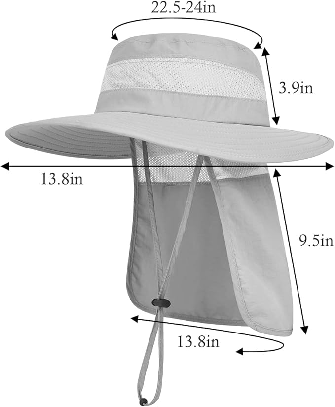 3 Pack Mens UPF 50+ Wide Brim Sun Hat with Neck Flap for Fishing Hiking Garden