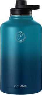 Oceania Flask 64oz Stainless Steel Water Bottles | Modern, Leakproof, Hydro BPA-Free, Insulated Water Bottle with 3 Lids, 3 Straws & 2 Straw Cleaning Brushes | Simple Camping & Hiking Water Bottle