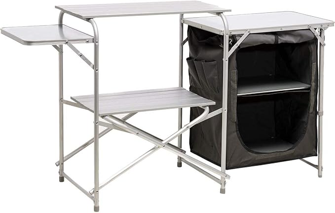 Deluxe Roll Top Kitchen Table for Camping Made with Weather-Resistant Aluminum (by Caddis Sports)