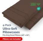 Pillowcases - Ultra Soft Hotel Quality Pillowcase Covers - Comfy, Cozy & Wrinkle Free - Shrinkage and Fade Resistant - Machine Washable Pillow Protectors - (King, Brown, 4 Piece Set)
