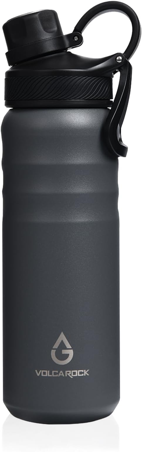 Stainless Steel Sports Water Bottle with Straw Lid Dustproof, 3 Lids, 24/32/40/64 oz BPA Free Vacumm Insulated Water bottle, Leakproof and Sweat Free, Perfect for The Go - 24 Oz Grey
