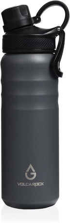 Stainless Steel Sports Water Bottle with Straw Lid Dustproof, 3 Lids, 24/32/40/64 oz BPA Free Vacumm Insulated Water bottle, Leakproof and Sweat Free, Perfect for The Go - 24 Oz Grey