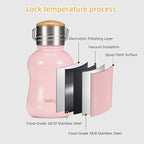 YOHKOH Mini Vacuum Insulated Water Bottle With Bamboo Lid - Stainless Steel Thermos Water Bottle for Women Girls Kids, Metal Sports Hot and Cold Water Bottle Leak-Proof BPA-Free (6.4oz,Pink)