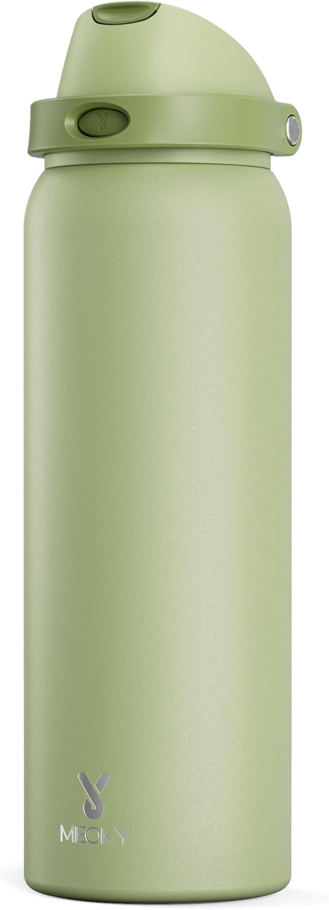40 oz Insulated Water Bottle with Straw: Meoky Stainless Steel Metal Water Bottle with 2-in-1 Lid - Leak Proof, Cold for 24 Hours, Protective Silicone Base, BPA-Free for Sports Gym, Sage