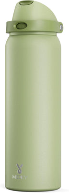 40 oz Insulated Water Bottle with Straw: Meoky Stainless Steel Metal Water Bottle with 2-in-1 Lid - Leak Proof, Cold for 24 Hours, Protective Silicone Base, BPA-Free for Sports Gym, Sage