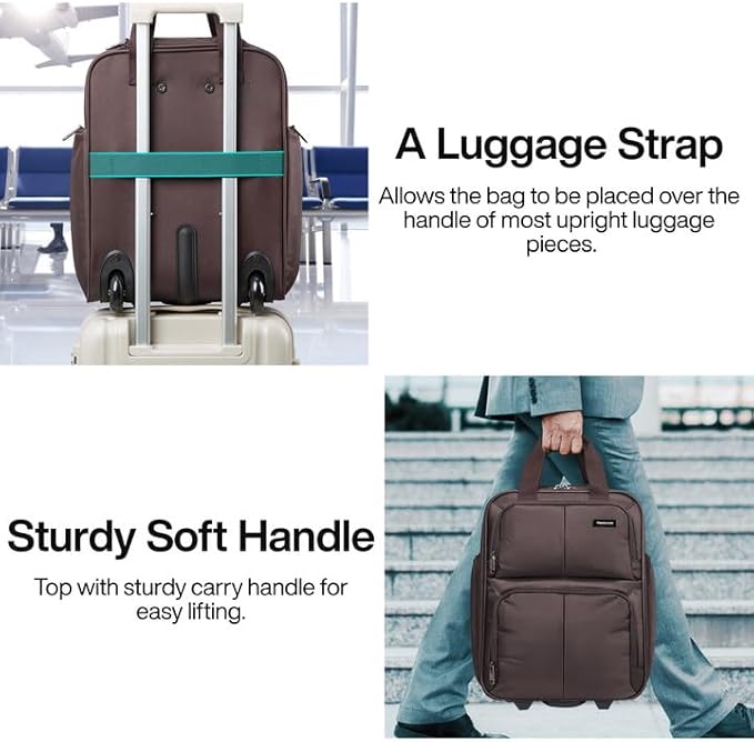 Hanke Softside Expandable Underseat Carry On luggage for Airplanes,Travel Luggage Rolling Bag Personal Item Bag Small Suitcase,Coffee,16-Inch