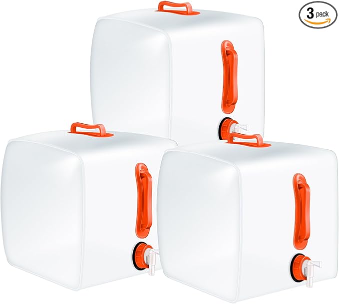 3 Pack Collapsible Water Container with Spigot, Foldable Camping Water Container Portable Camping Storage Carrier Jug for Outdoors Hiking Emergency Kit Backpack(5.3 Gallon,Orange,3 Pcs)