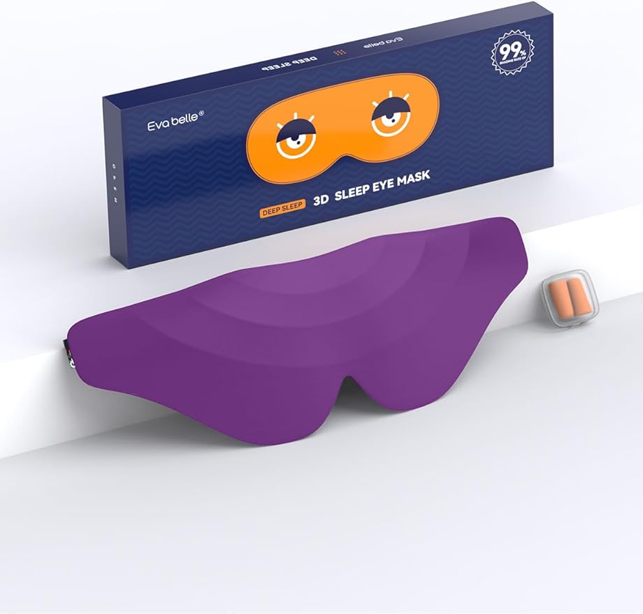 Sleep Mask for Side Sleeper Women Men, EVA BELLE Eye Mask for Sleeping Light Blocking, 3D Sleeping Mask Blackout, Soft Breathable Eye Shade Cover with Adjustable Elastic Strap for Travel Home Nap Rest