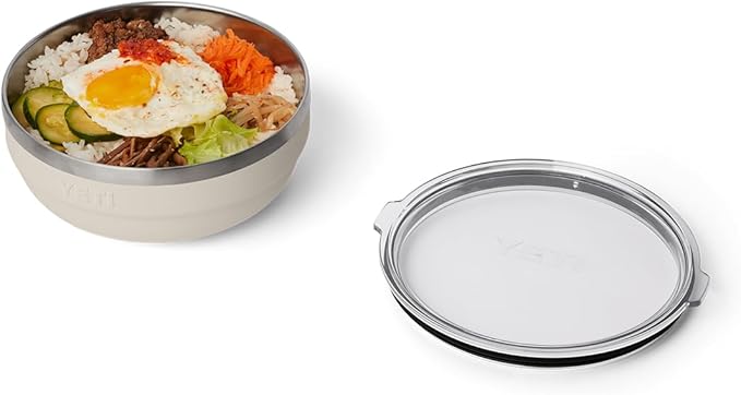 YETI Rambler Low Bowl, Vacuum Insulated, Stackable and Nestable Stainless Steel Bowl with Lid, 1.6 Quart, Cape Taupe