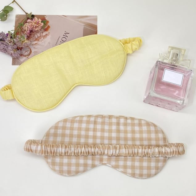 Sleep Mask Linen Eye Mask with Elastic Band,Comfort Sleeping Shade for Nighttime Sleeping, Traveling & Napping,Side Sleeper Eye Cover Cooling with Travel Bag Gift Package(Gingham)