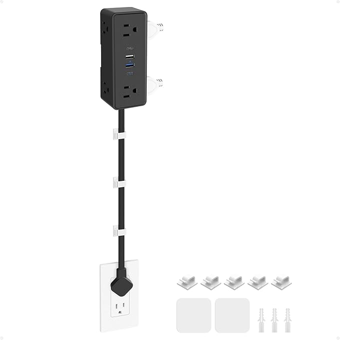 Electrical Outlet Extender Stick, Features 4 USB & 6 Outlets, 39in Flexible Extension Cord Access Hard-to-Reach Outlets, Wall Plug Power Socket Expander Nightstands Sofa Desk