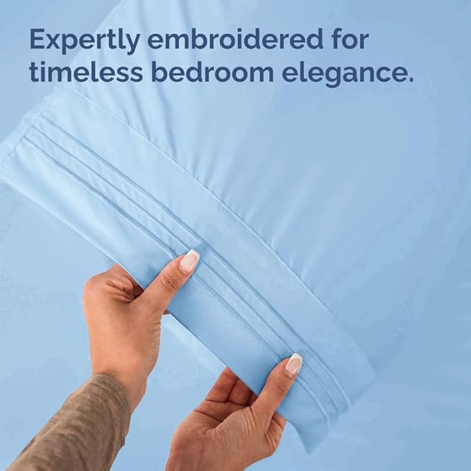 Pillowcases - Ultra Soft Hotel Quality Pillowcase Covers - Comfy, Cozy & Wrinkle Free - Shrinkage and Fade Resistant - Machine Washable Pillow Protectors - (Queen, Light Blue, 4 Piece Set)