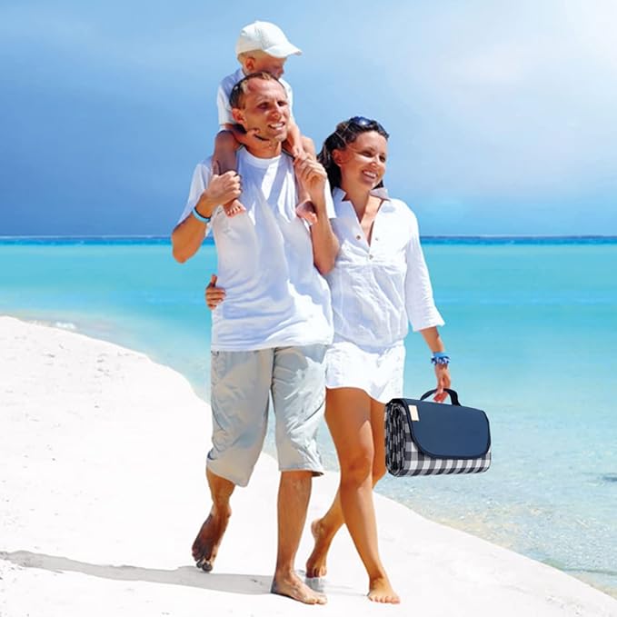 Extra Large Picnic Blanket Beach Blankets, Outdoor Foldable Waterproof Sand Mat for Beach Camping Hiking Travel Family Concerts Grass Park Music Festival Lawn Mats (Dark Blue, 80x60inch)