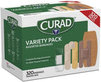 Curad Bulk Variety Pack Assorted Bandages, Flex-Fabric, Waterproof, Plastic, Knuckle, Heavy Duty Bandages (320Count) (Pack of 2)