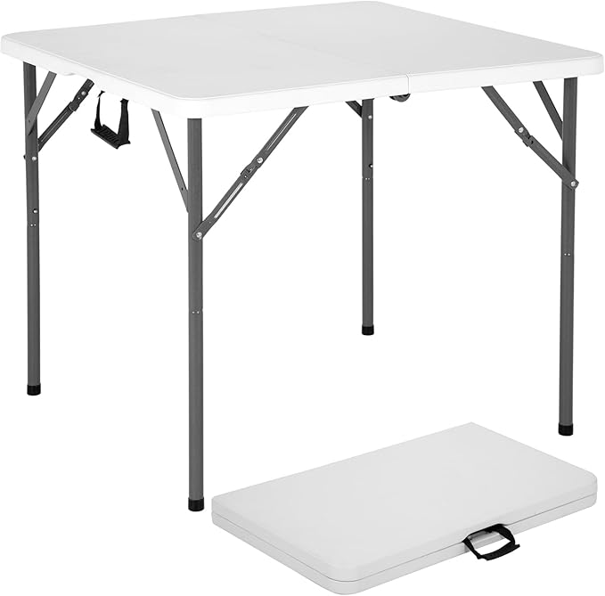 BestOffice Outdoor 34" Folding Card Table Plastic Table Portable Square Height Dining Table Perfect for Picnics,Parties,Party and Camping, White