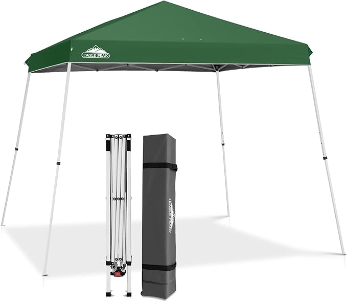 EAGLE PEAK 11x11 Slant Leg Pop-up Canopy Tent Easy One Person Setup Instant Outdoor Beach Canopy Folding Portable Sports Shelter 11' x 11' Base 9' x 9' Top (Green)