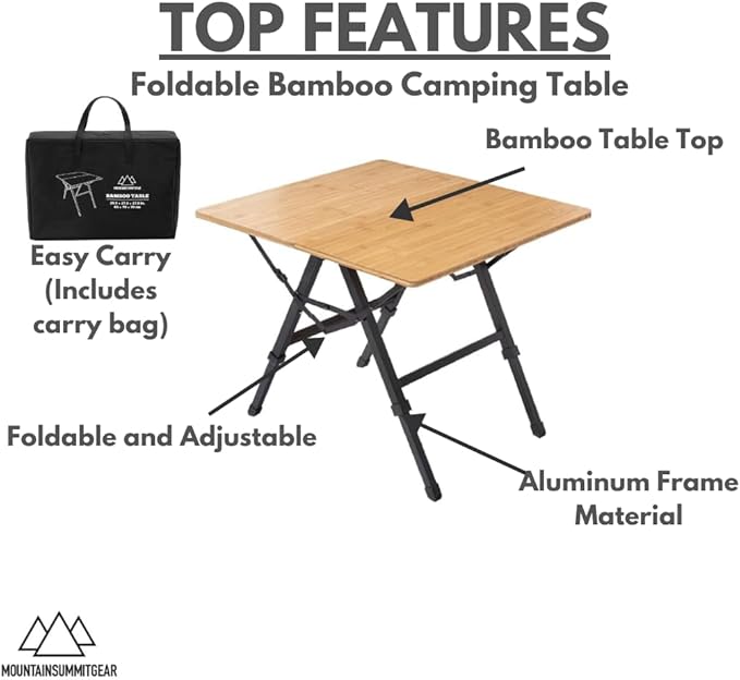 Foldable Bamboo Patio Table for Indoor/Outdoor Use (Made by Caddis Sports)