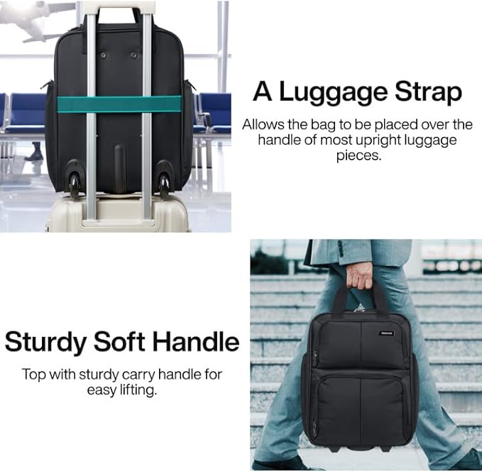 Hanke Softside Expandable Underseat Carry On Luggage for Airplanes,Travel Luggage Rolling Bag Personal Item Bag Small Suitcase,Black,16-Inch