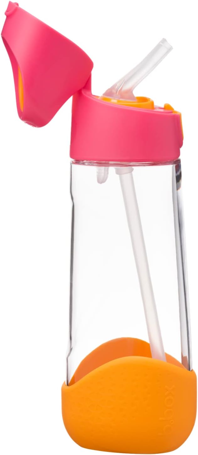 b.box Kids Water Bottle – 20oz Tritan Toddler Drink Bottle with Straw for School, Daycare, Travel w/Easy-Grip Triangular Design, Leak Proof Lid & Handle, BPA Free, Dishwasher Safe (Strawberry Shake)