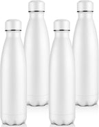Volhoply 25oz Insulated Water Bottles Bulk 1/2/4 Pack, Metal Sports Water Bottles, Keeps Cold & Hot, BPA Free Leakproof Bottle (White,4 Pack)
