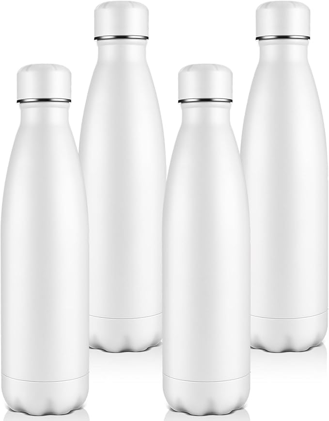 Volhoply 25oz Insulated Water Bottles Bulk 1/2/4 Pack, Metal Sports Water Bottles, Keeps Cold & Hot, BPA Free Leakproof Bottle (White,4 Pack)