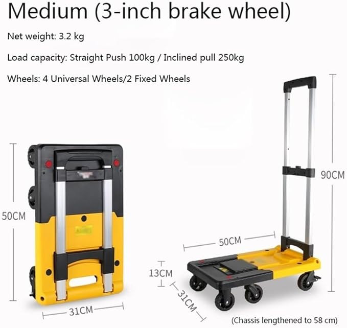 Folding Utility Cart with Wheels Portable Trolley for Goods Lightweight Luggage Cart Compact Hand Truck for Home & Travel Heavy-Duty Folding Dolly