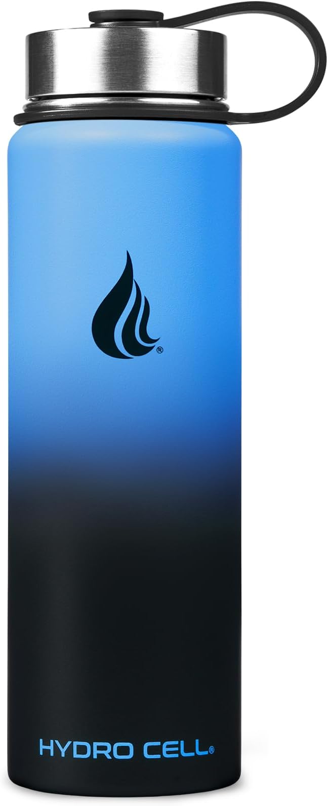 HYDRO CELL Stainless Steel Insulated Water Bottle with Straw - For Cold & Hot Drinks - Metal Vacuum Flask with Screw Cap and Modern Leakproof Sport Thermos for Adults (Blue/Black 24oz)