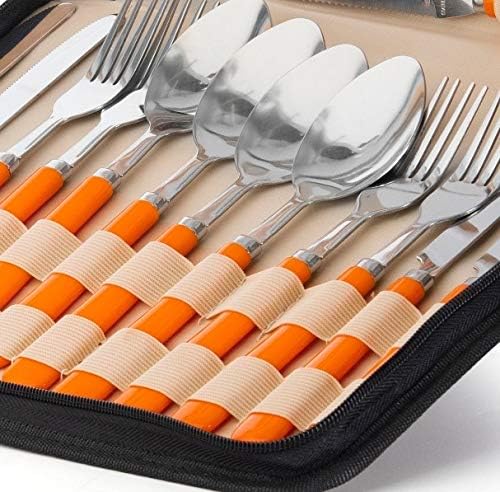 Camping Silverware Kit Cutlery Organizer Utensil Picnic Set 12 Piece Mess Kit - Stainless Steel Spoon Butter & Serrated Knife Wine Opener Fork Napkin Hiking Camp Kitchen BBQ’s (4 Person 20 Piece Set)