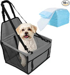 Small Dog Car Seat, Portable Foldable Breathable, Clip-On Safety Leash, Waterproof Oxford Travel Bag, Mesh Window for Pets Up to 15 lbs with 10PCS Pee Pads