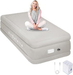 Twin Air Mattress with Built-in USB-C Pump (2500mAh) - 18" Self-Inflating Camping Mattress, Fiber-Tech Support for Indoor & Outdoor Use, Portable Blow Up Bed - White