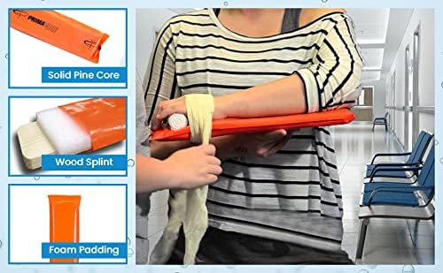 Primacare IS-5116 Padded Wood Splint with Vinyl Casing for Fractured Limbs, Full Arms, Legs, Universal Waterproof Medical Splints for First Aid and Emergency Support, 16", Orange