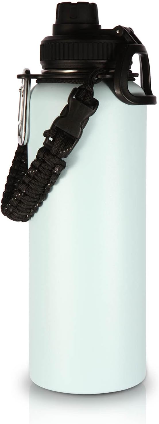 Volhoply 40 oz Insulated Water Bottles Paracord Handle, Stainless Steel Sports Bottle with Spout Lid, Double Wall Vacuum Metal Water Cups with Wide Mouth, Reusable Water Cup for Adults(Fog, 1 Set)
