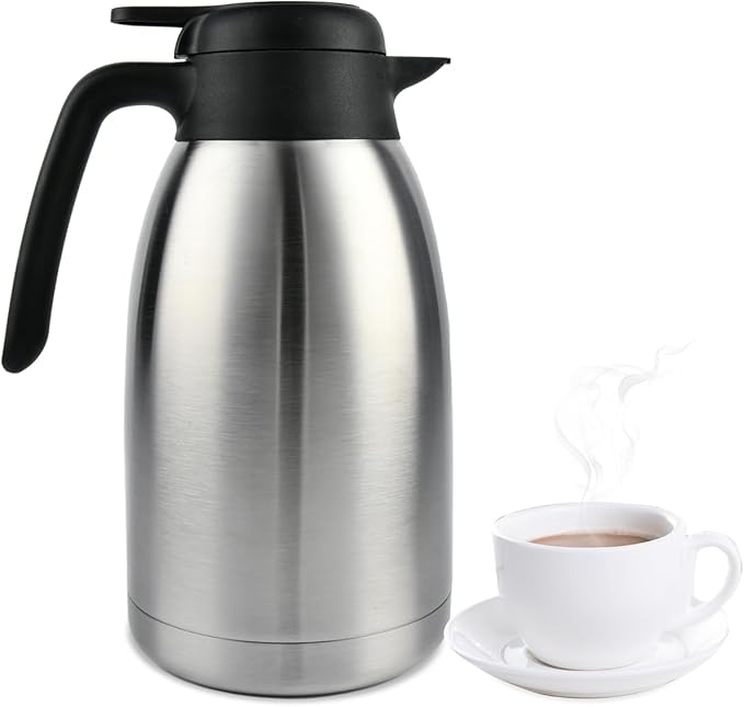 Heritage66 Thermal Coffee Carafe -Triple Wall Vacuum insulated Flask- keeping Beverages Hot for 12 hours /24 hours cold Tea, Water, and Coffee Dispenser (2 Liter/68Oz with Brush)