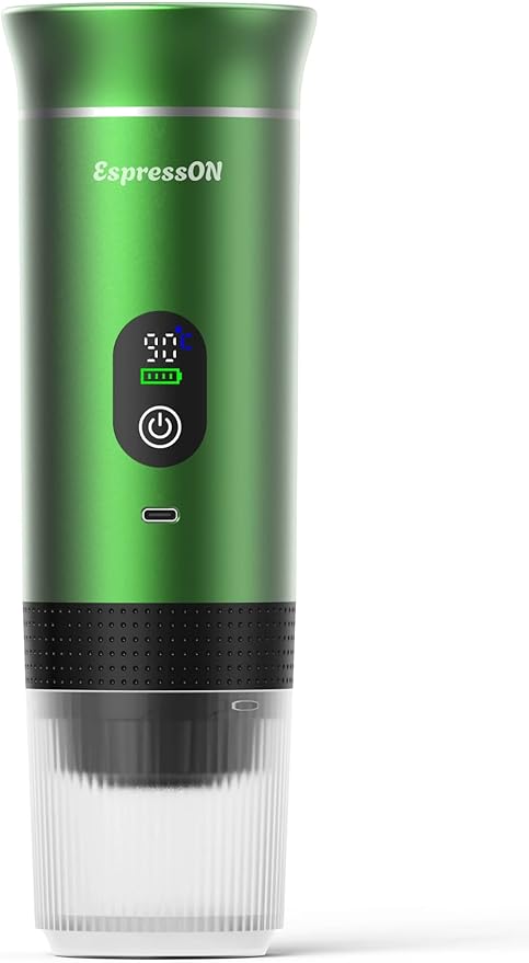 Portable Espresso Coffee Maker Rechargeable Self Heating Machine For Travel Car 3 in 1 Ground Coffee and NS Capsules 20 Bar Pressure Smart LED Display Camping Office Home Car RV Travel USB C (GREEN)