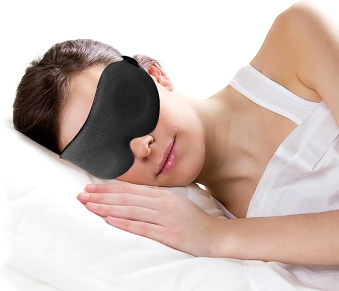 DTS 3D Sleep Mask for Back Side Sleeper Women Men Eye Mask for Sleeping Complete Light Blocking Night Blindfold Zero Pressure Spacious for Eye Lash Breathable Soft Flight Nap Travel (Black)