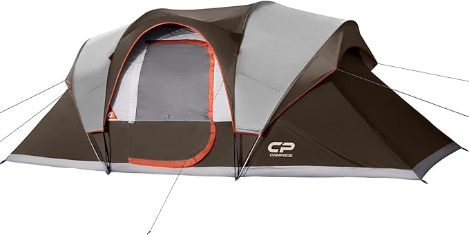 CAMPROS CP Camping Tent 10 Person Family Cabin Tent, 2 Room Water Resistant Waterproof Tent with Top Rainfly, 4 Large Mesh Windows, Double Layer, Easy Set Up, Portable with Carry Bag, 16ft x 9ft x72in