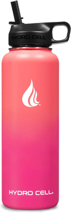 HYDRO CELL Stainless Steel Insulated Water Bottle with Straw - For Cold & Hot Drinks - Metal Vacuum Flask with Screw Cap and Modern Leakproof Sport Thermos for Adults (Coral/Punch 40oz)