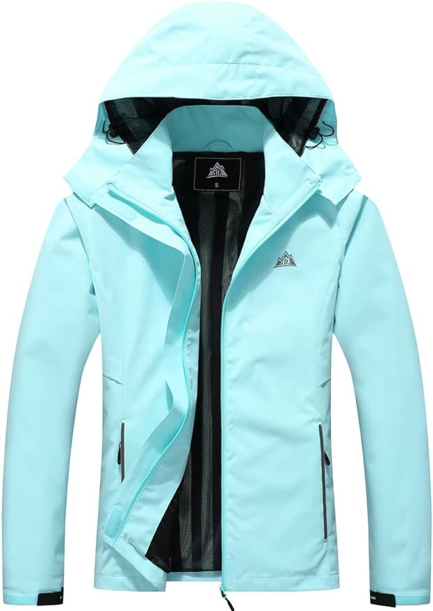 MOERDENG Women's Waterproof Rain Jacket Lightweight Raincoat Hooded Hiking Jacket Softshell Windbreaker