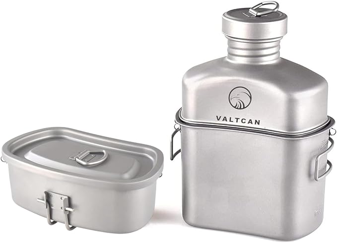 Valtcan Titanium Canteen Mess Kit 1100ml 37oz Capacity with 750ml and 400ml cookware Cups