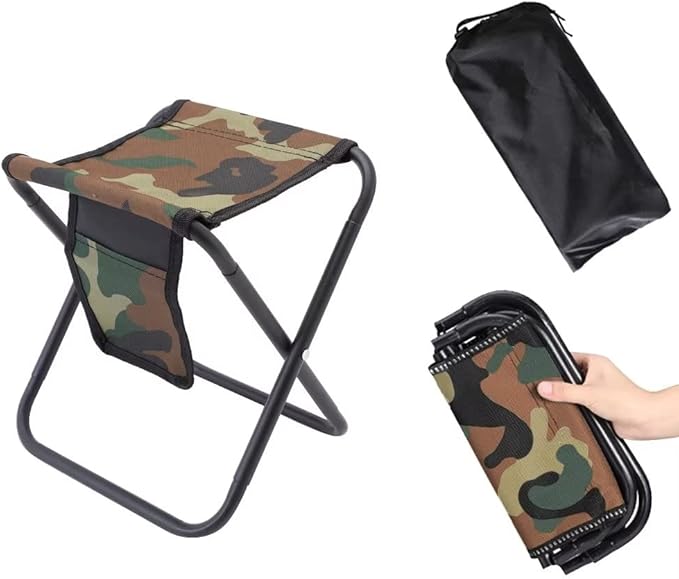 Mini Portable Folding Stool, Camping Fishing Stool for Adults Fishing Hiking Gardening and Beach with Carry Bag, Hold Up to 450lbs(Camouflage)