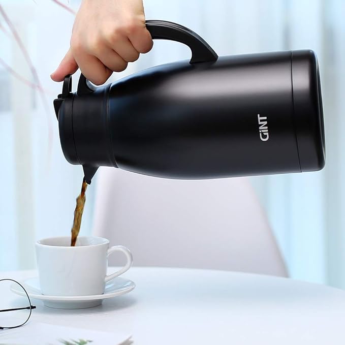 GiNT Stainless Steel Thermal Coffee Carafe, Double Walled Vacuum Water and Beverage Dispenser, 12 Hour Heat Retention, 65 OZ /1.9 Liter Black