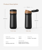 Sesama Classic Portable French Press Coffee Mug 12 oz with Carry Loop, Stainless Steel French Press Coffee Maker, BPA Great for Camping and Travel