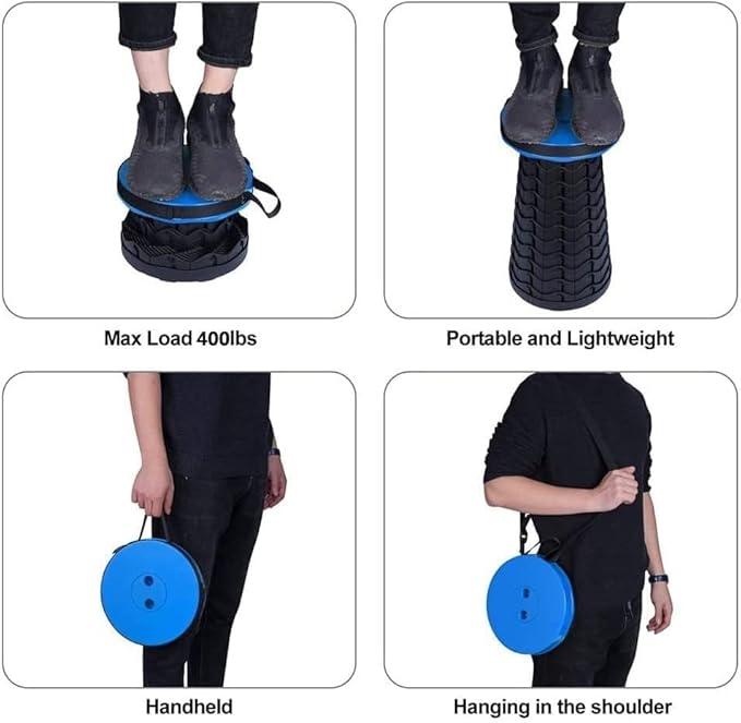 WESAPPINC Upgraded Collapsible Stool, Lightweight & Sturdy,Max 400lbs Portable Retractable Telescoping Stool Foldable Camping Stool for Adults Outdoor Hiking Garden BBQ Fishing (Black)