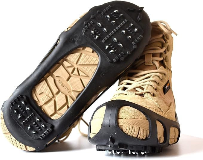 Ice Cleats Traction Crampons for Shoes and Boots - Anti-Slip Walking on Snow and Ice - Overshoe Rubber Grippers With 24 Studs - Slip-on Stretch Footwear for Men and Women