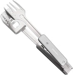 ROXON 4 in 1 Mini Folding BBQ Barbecue Combo Tool Set with Spatula, Fork, Tongs and Bottle Opener for Hiking Camping (Grey)